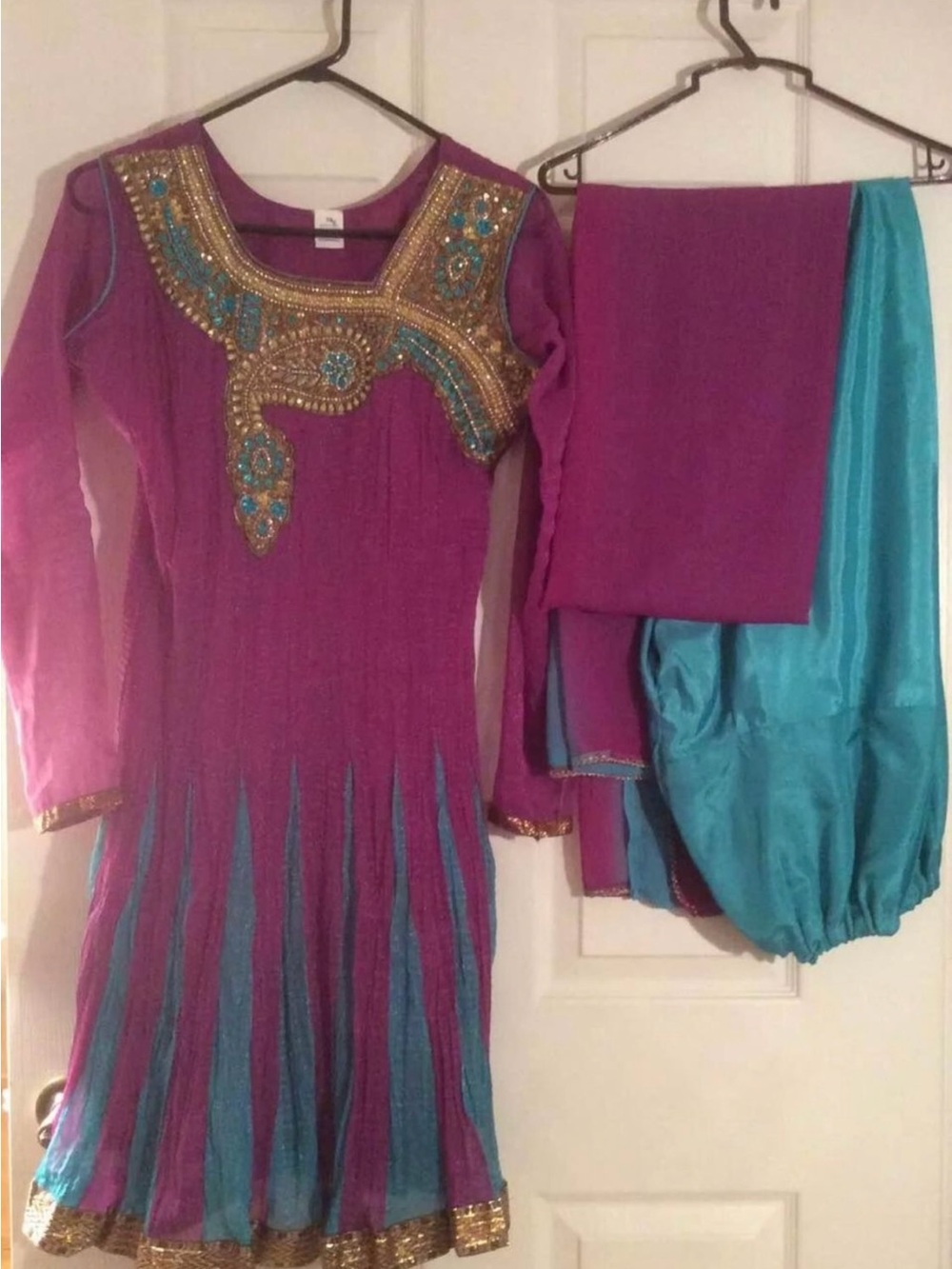 Women's Purple & Teal Embellished Formal Salwar Kameez